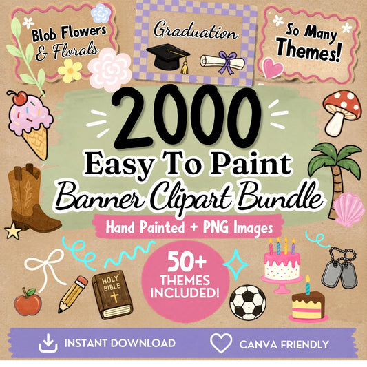 2000 Hand Painted Banner Clipart PNG | Blob Flowers, Themes (Digital Download)